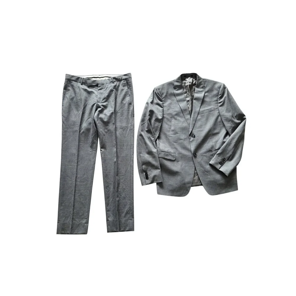 Z Zegna Mens 40R Gray 100% Wool Slim Fit Drop 7 Two Piece Suit Luxury Formal